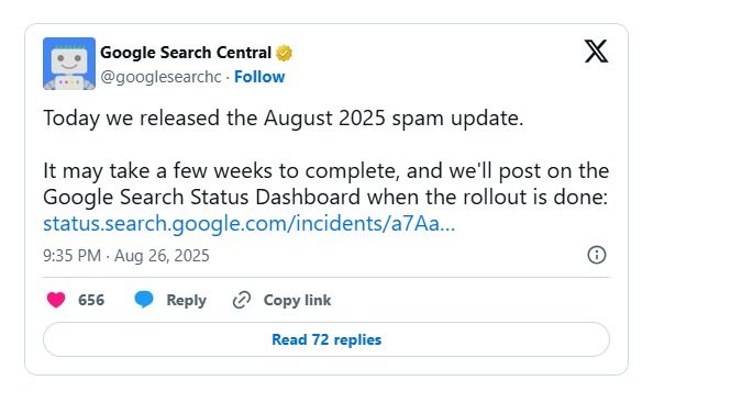 Google August 2025 Spam Update announcement by Google Search Central