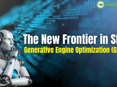 Futuristic digital illustration representing Generative Engine Optimization (GEO) with AI elements and search interface