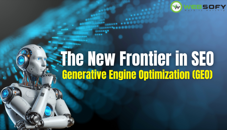 Futuristic digital illustration representing Generative Engine Optimization (GEO) with AI elements and search interface