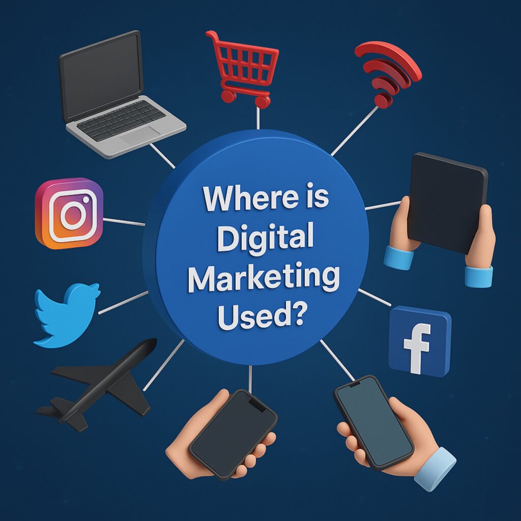 Modern digital marketing concept with icons for SEO PPC email and social media on laptop and smartphone screens 1